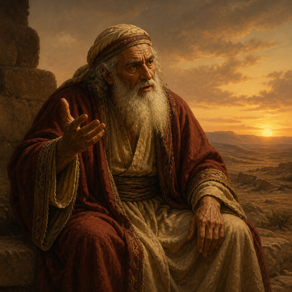 Oil-painting style portrait of Eliphaz the Temanite, Wise man of Teman who debated Job regarding the cause of his suffering