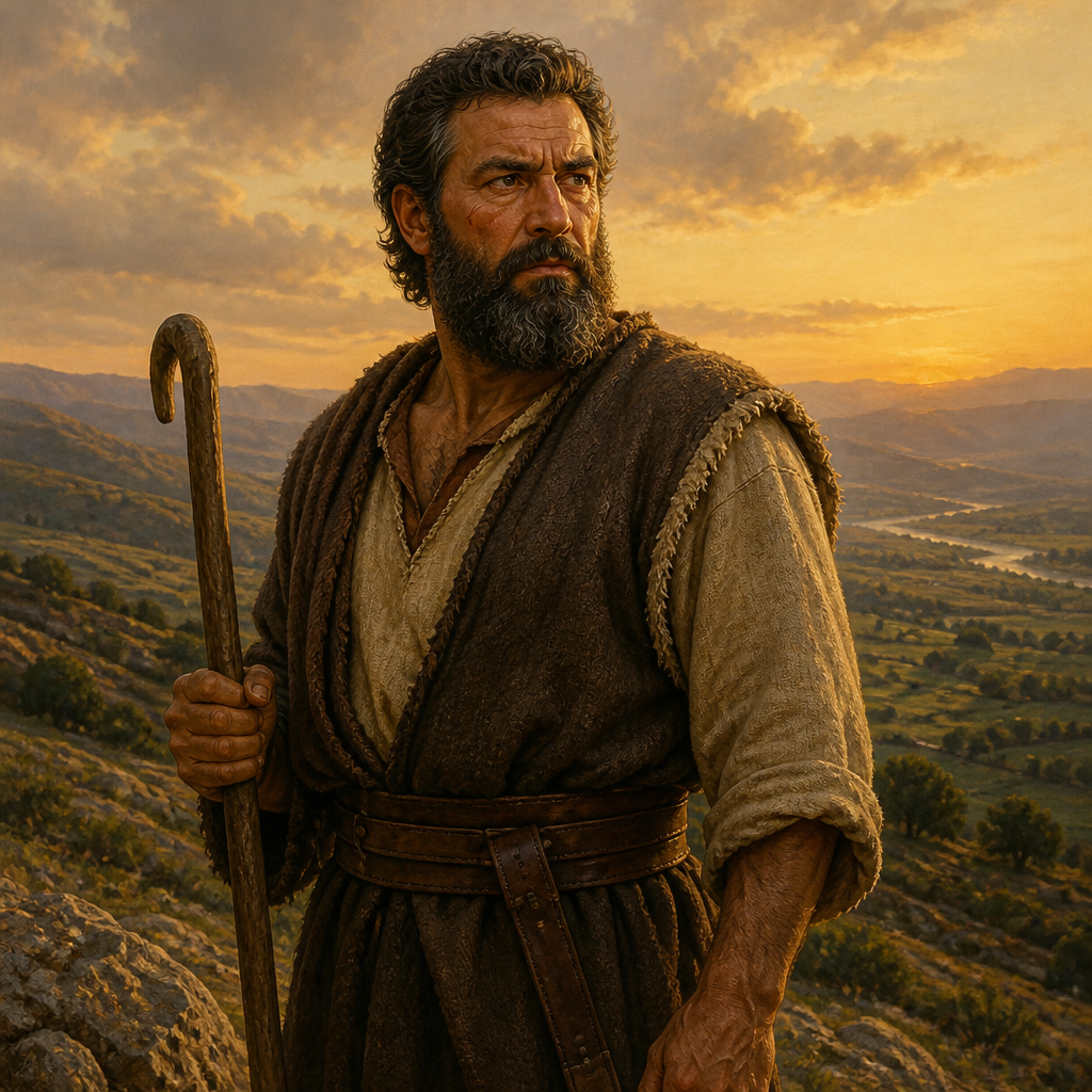 Oil-painting style portrait of Gad, Son of Jacob, Seventh son of Jacob and founder of the warrior tribe of Gad