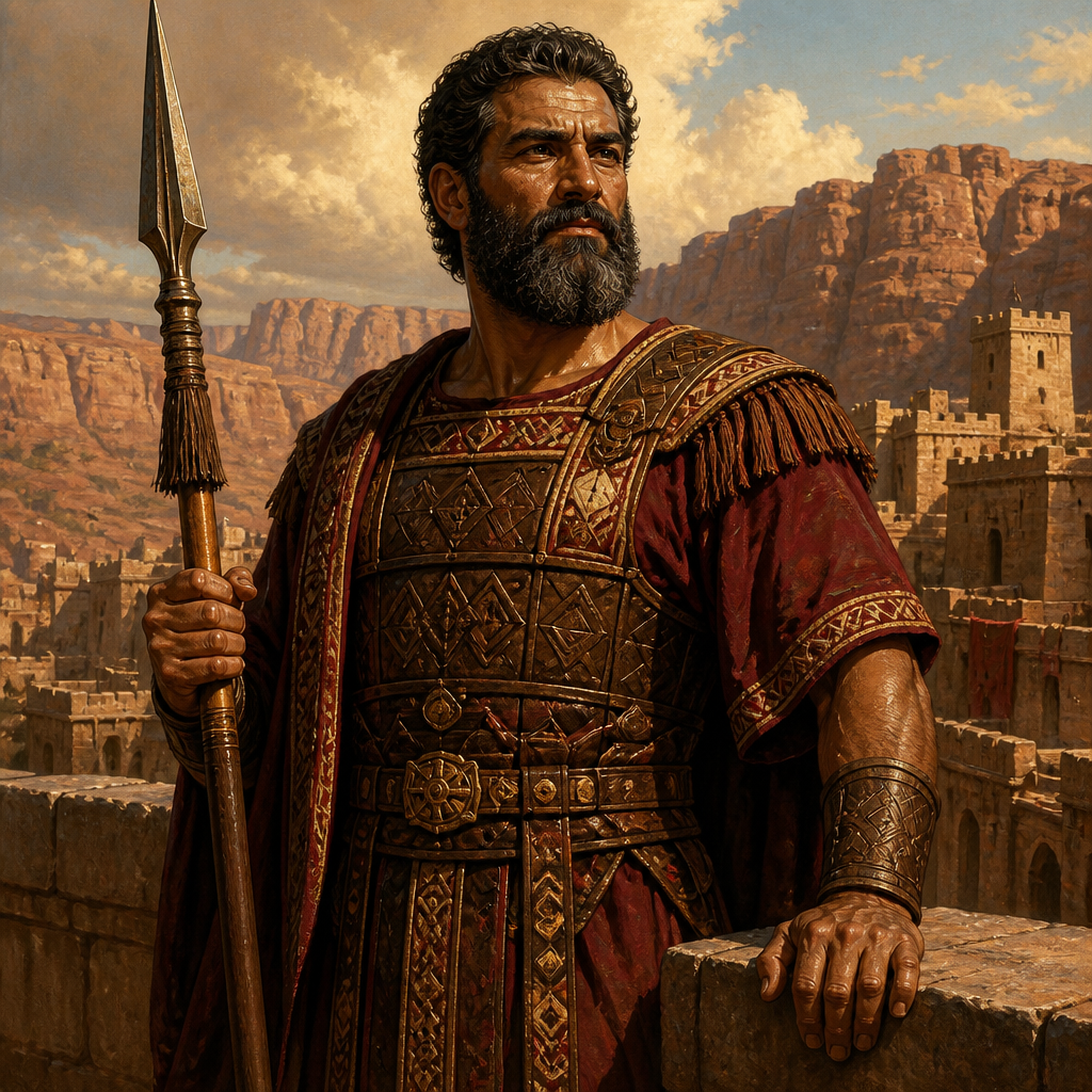 Oil-painting style portrait of Hadad son of Bedad, King of Edom, King of Edom who defeated the Midianites in the country of Moab