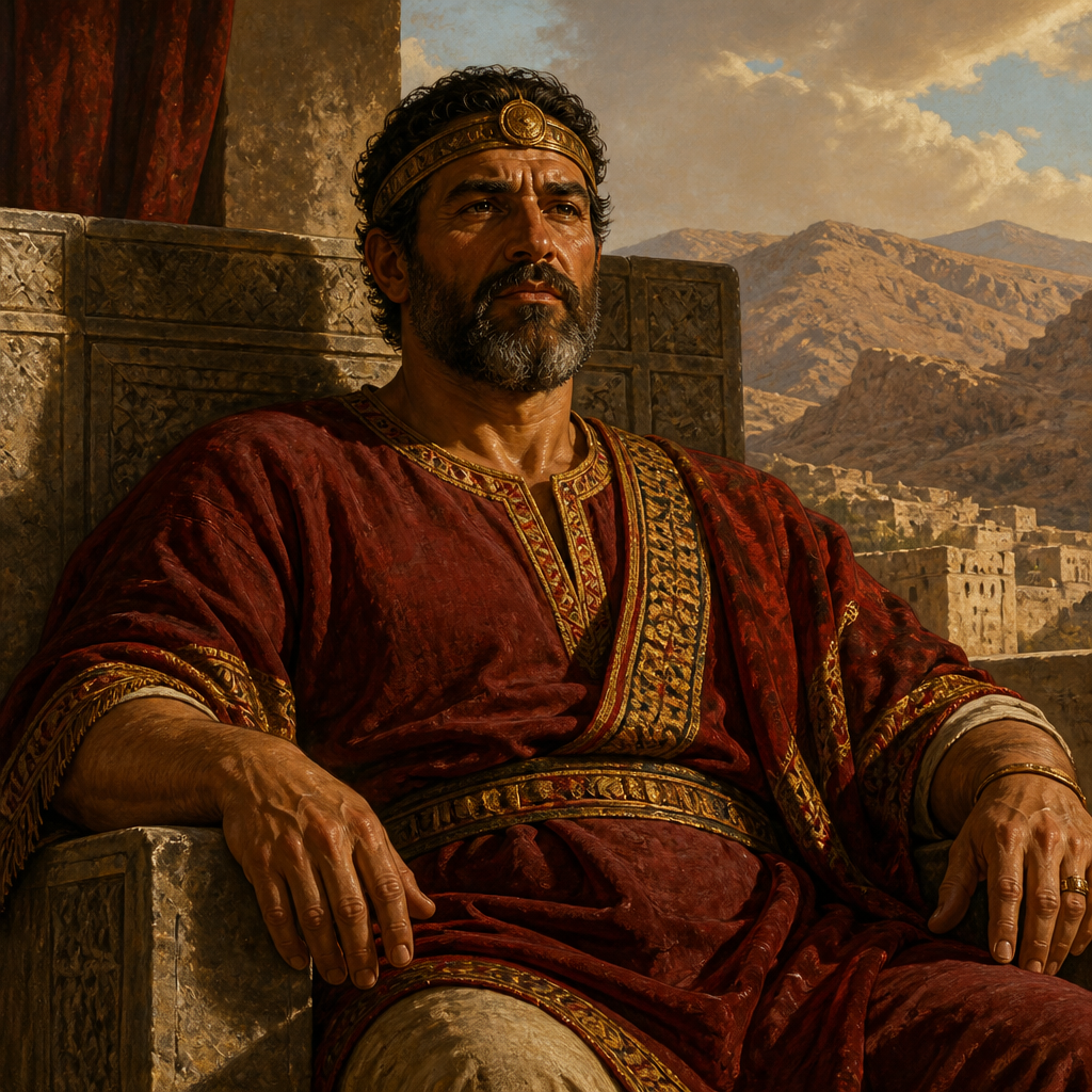 Oil-painting style portrait of Hadad, Husband of Mehetabel, King of Edom who reigned in the city of Pau and was the husband of Mehetabel
