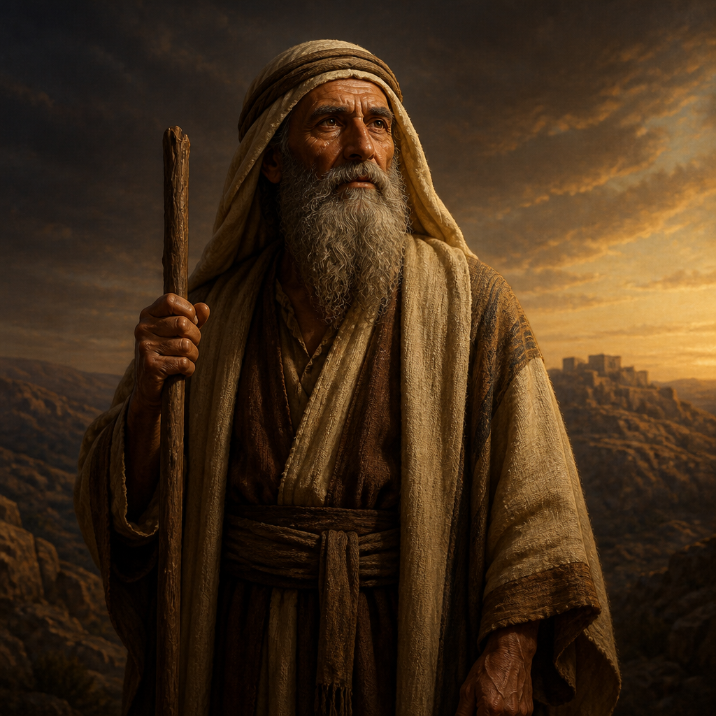 Oil-painting style portrait of Hassenuah, Patriarch of the tribe of Benjamin whose descendants rebuilt the Fish Gate of Jerusalem