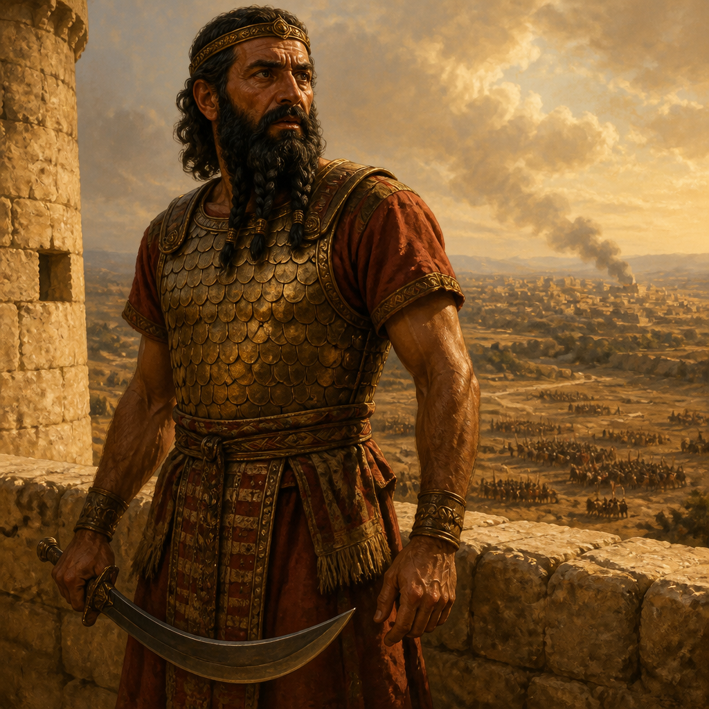 Oil-painting style portrait of Horam, King of Gezer who was defeated by Joshua while defending Lachish