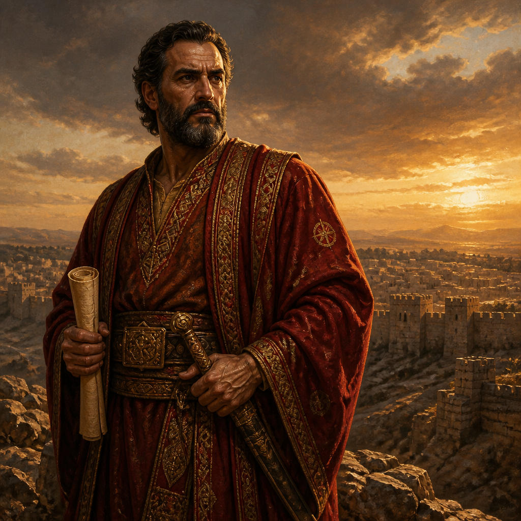 Oil-painting style portrait of Sanballat the Horonite, Official who opposed Nehemiah's efforts to rebuild Jerusalem's walls
