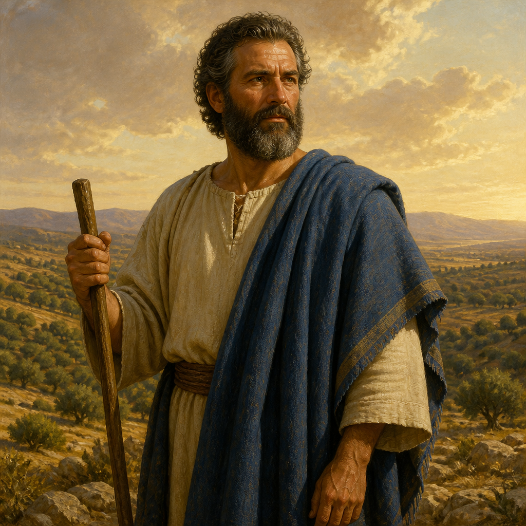 Oil-painting style portrait of Hotham, Grandson of Asher, Patriarch of the tribe of Asher and father of Zophah, Imna, Shelesh, and Amal