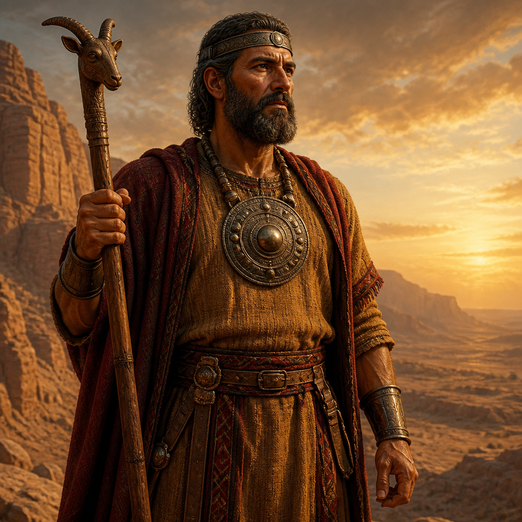 Oil-painting style portrait of Husham, King of Edom from the land of the Temanites who reigned before the Israelite monarchy