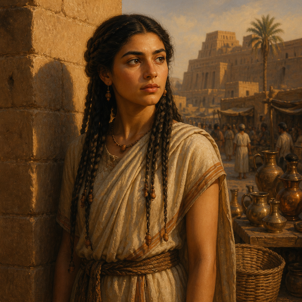 Oil-painting style portrait of Iscah, Daughter of Haran and sister of Lot and Milcah
