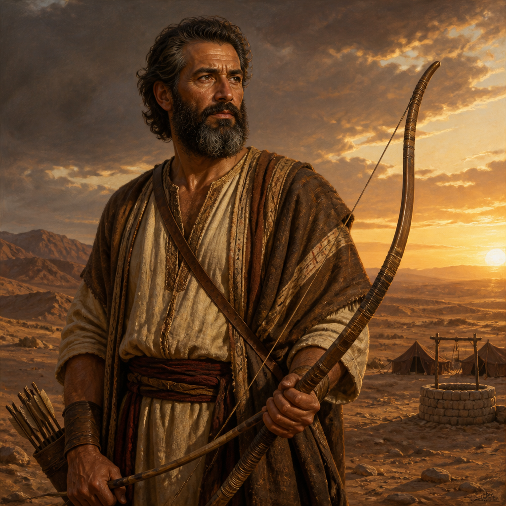 Oil-painting style portrait of Ishmael, Son of Abraham, Firstborn son of Abraham and the father of twelve princes who became a great nation