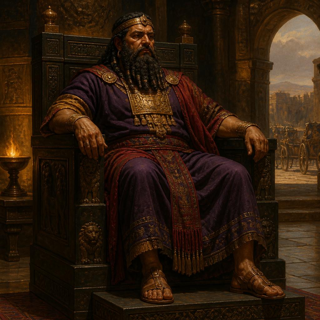 Oil-painting style portrait of Jabin, King of Canaan, King of Canaan who oppressed Israel with nine hundred iron chariots