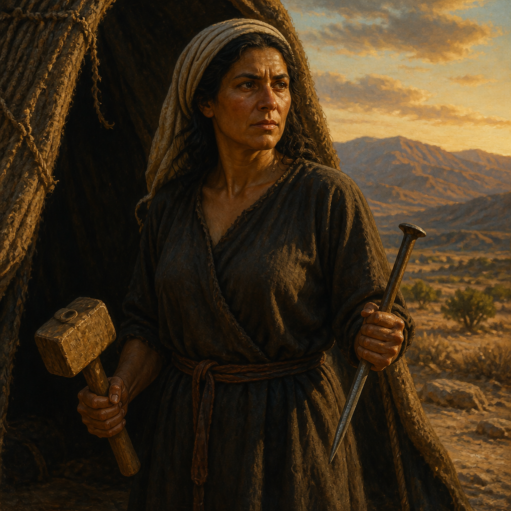 Oil-painting style portrait of Jael, Heroine who killed the Canaanite general Sisera with a tent peg