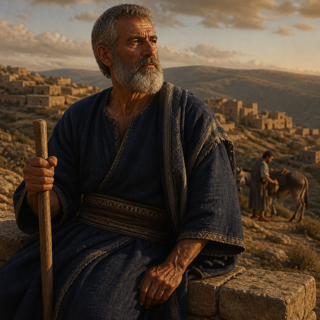 Oil-painting style portrait of Jair the Gileadite, Judge of Israel who had thirty sons riding thirty donkeys and controlled thirty towns in Gilead