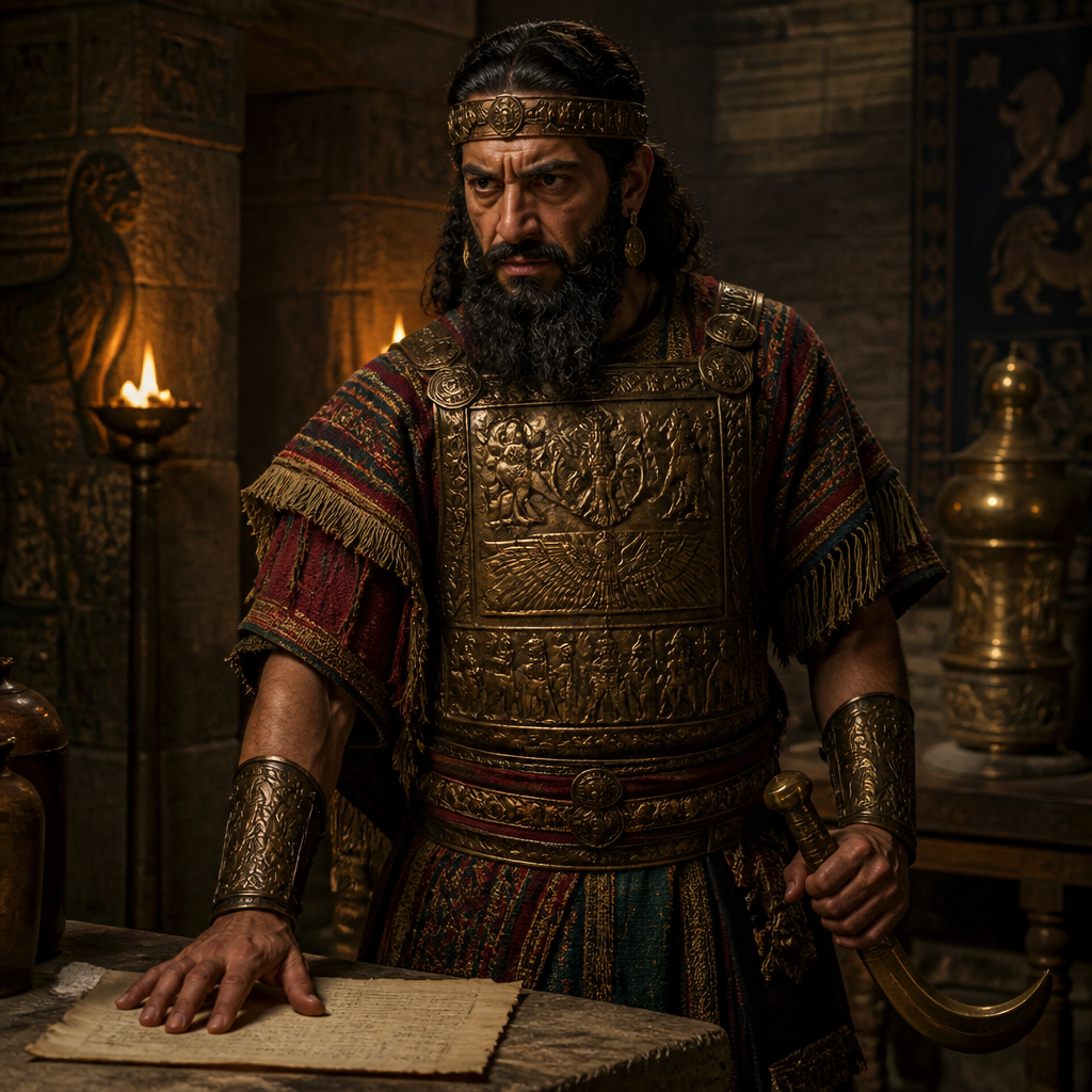 Oil-painting style portrait of Japhia, King of Lachish, King of Lachish who joined the Amorite coalition against Joshua