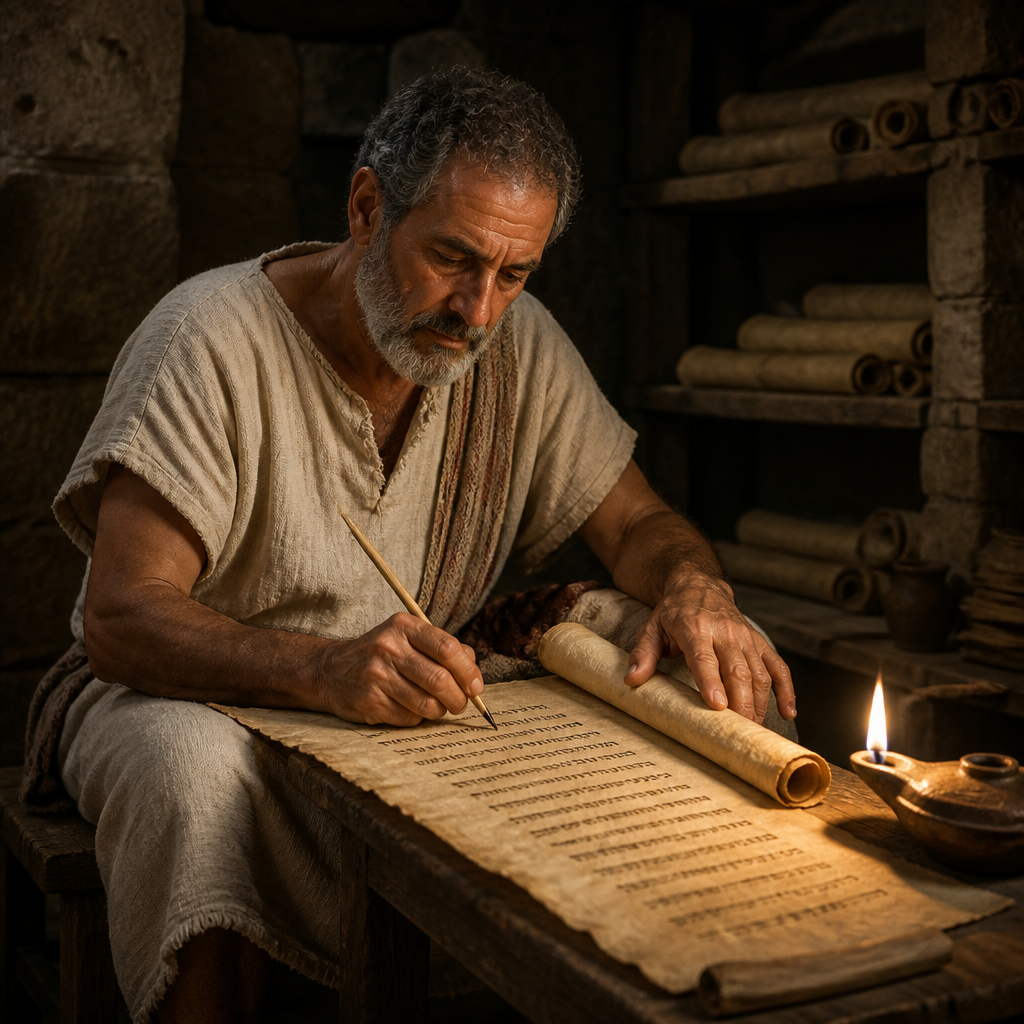 Oil-painting style portrait of Jashar, Scribe and purported author of the lost Book of Jashar
