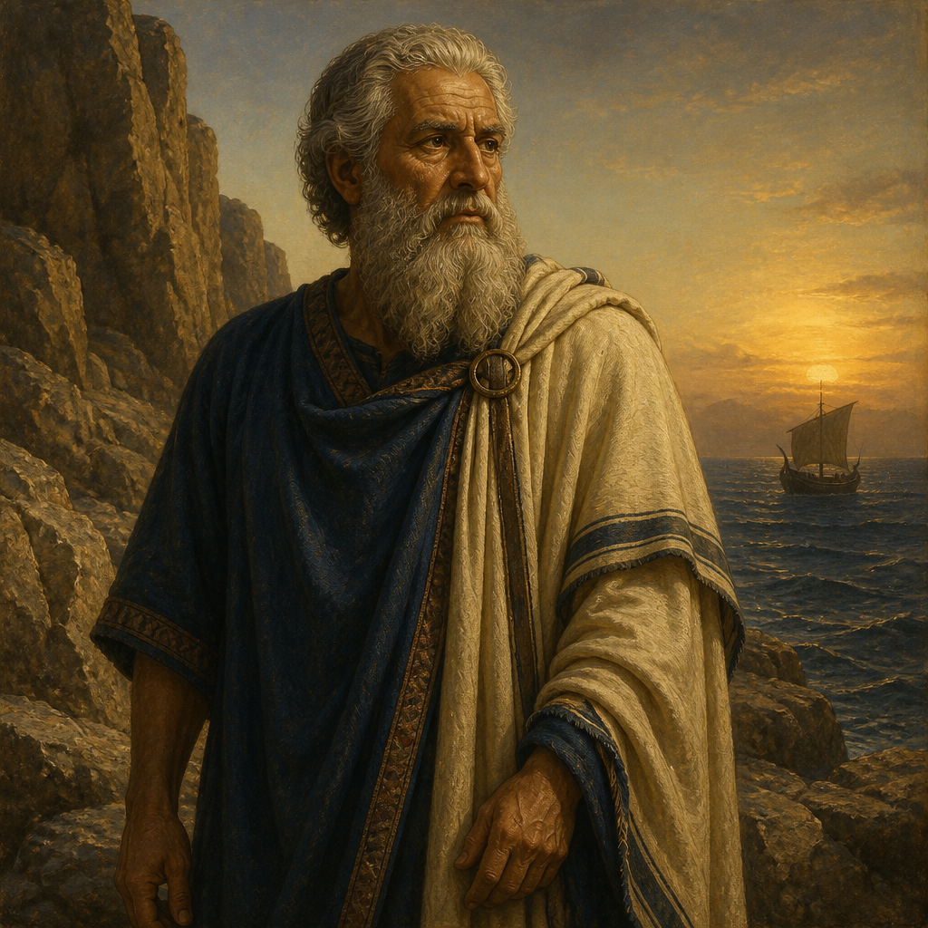 Oil-painting style portrait of Javan, Patriarchal ancestor of the Greeks and Mediterranean seafaring nations