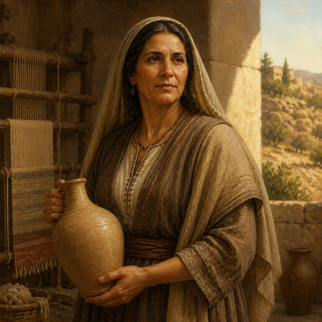 Oil-painting style portrait of Jehudijah, Matriarch in the tribe of Judah and mother of the founders of Gedor, Soco, and Zanoah