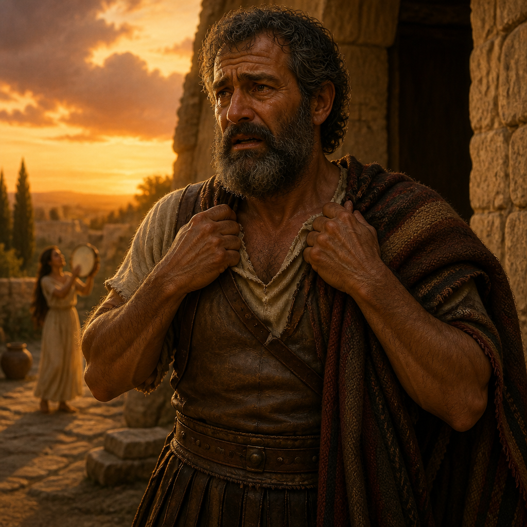 Oil-painting style portrait of Jephthah, Judge of Israel who defeated the Ammonites and made a tragic vow involving his daughter