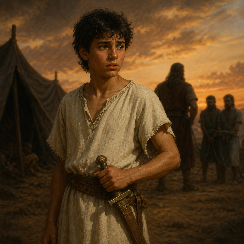 Oil-painting style portrait of Jether, Son of Gideon, son of Gideon who was too afraid to execute the Midianite kings
