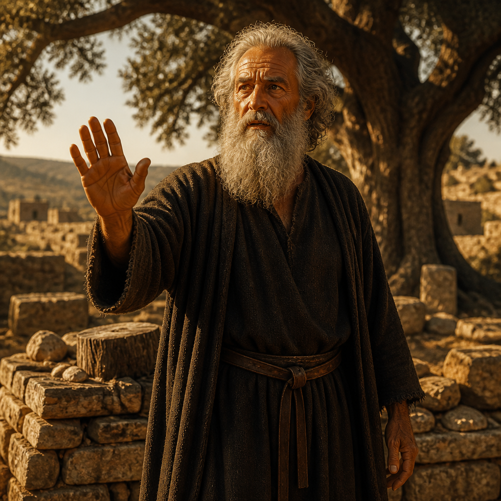 Oil-painting style portrait of Joash, Father of Gideon, Patriarch who defended his son Gideon against a mob seeking to kill him for destroying an altar of Baal