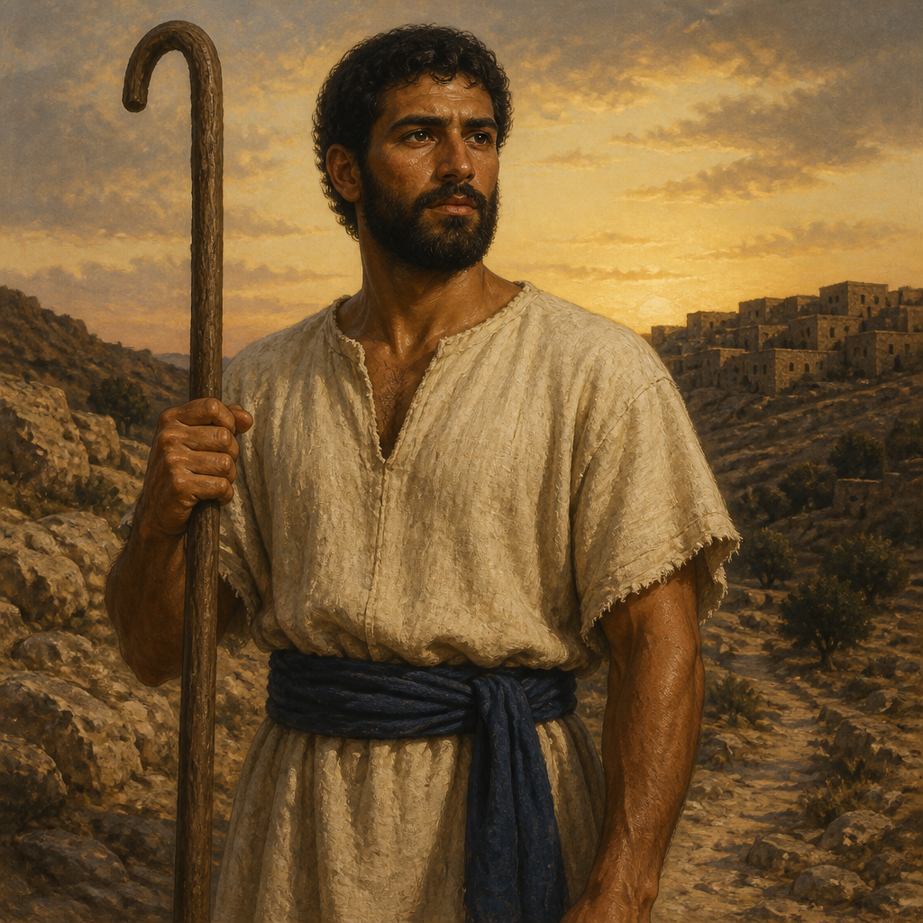 Oil-painting style portrait of Jorkeam, Judahite descendant mentioned in the genealogy of Caleb