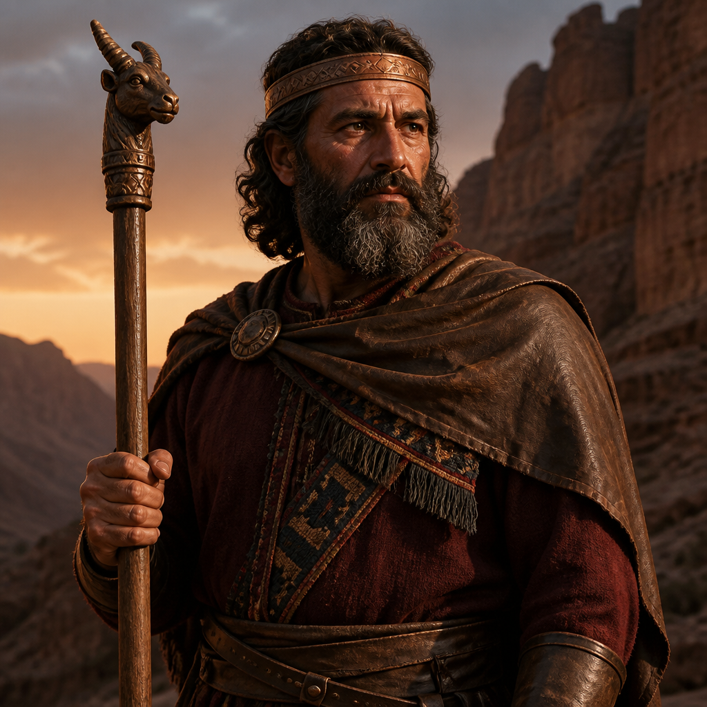 Oil-painting style portrait of Kenaz, Son of Eliphaz, Edomite chief and son of Eliphaz who established a prominent clan in the lineage of Esau