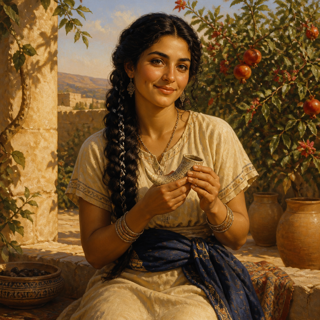 Oil-painting style portrait of Keren-happuch, Daughter of Job renowned for her beauty and her inheritance