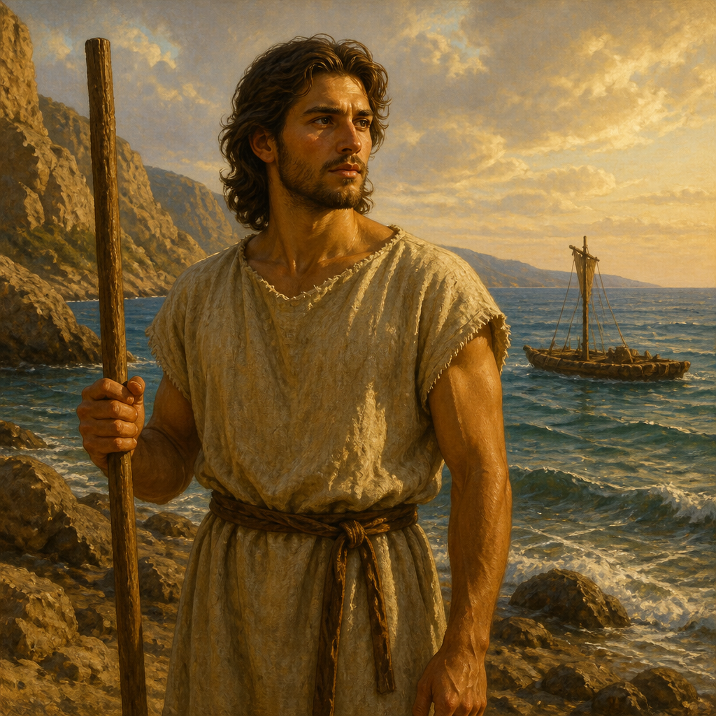 Oil-painting style portrait of Kittim, Son of Javan and ancestor of Mediterranean maritime nations
