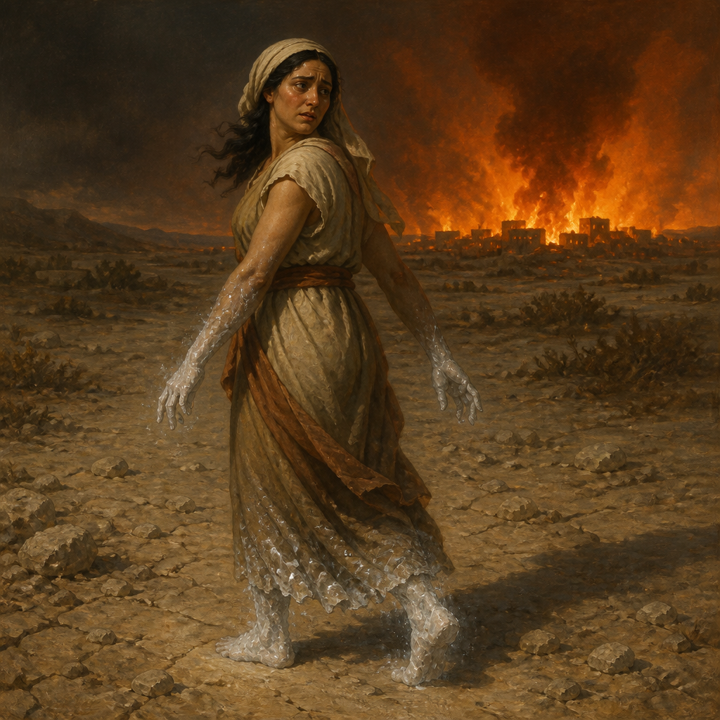 Oil-painting style portrait of Lot's Wife, Woman who looked back at the destruction of Sodom and became a pillar of salt