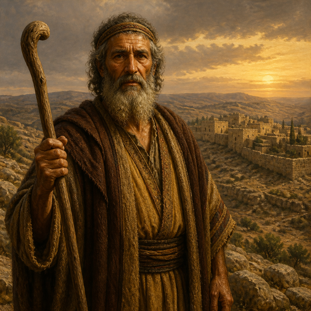 Oil-painting style portrait of Maacathite, Patriarchal founder of a Judean clan whose descendants served as Davidic warriors and military commanders