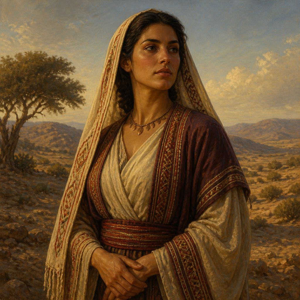 Oil-painting style portrait of Mahalath, Wife of Esau, Daughter of Ishmael and wife of Esau who sought to bridge the families of Isaac and Ishmael