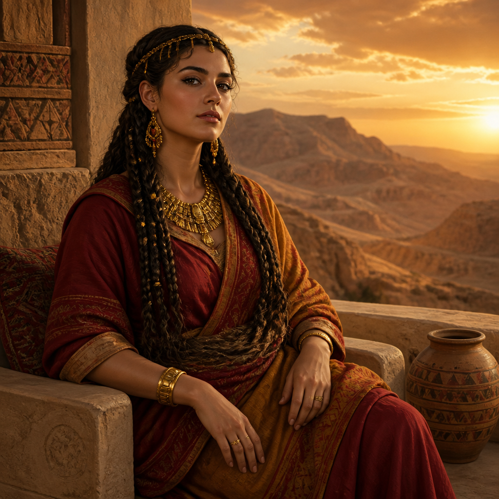 Oil-painting style portrait of Mehetabel, Queen of Edom, Queen of Edom and wife of King Hadad during the Patriarchal Period