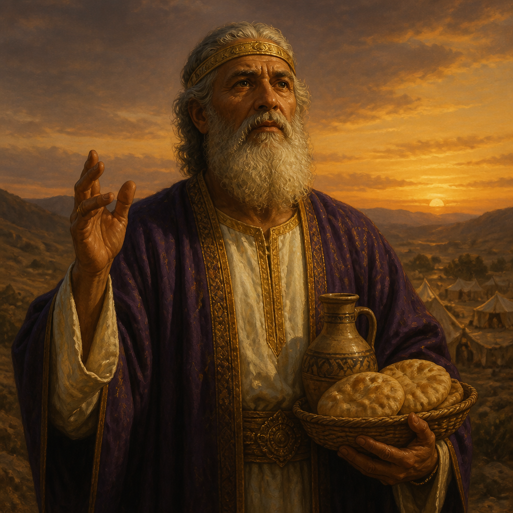 Oil-painting style portrait of Melchizedek, King of Salem and priest who blessed Abraham and received his tithe