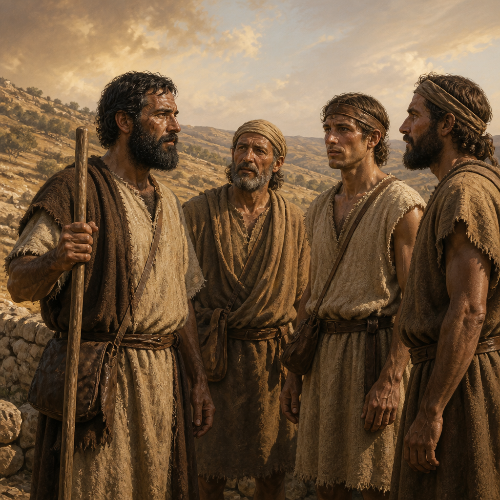 Oil-painting style scene of Meunites, figures from the Bible