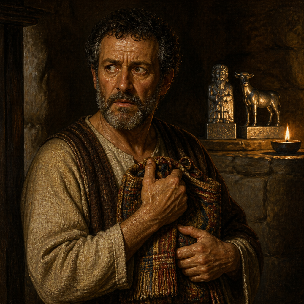 Oil-painting style portrait of Micah of Ephraim, Man whose private idols and priest were stolen by the tribe of Dan