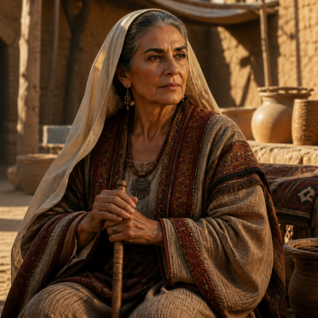 Oil-painting style portrait of Milcah, Matriarch of Nahor's Line, Matriarch who was the wife of Nahor and grandmother of Rebekah