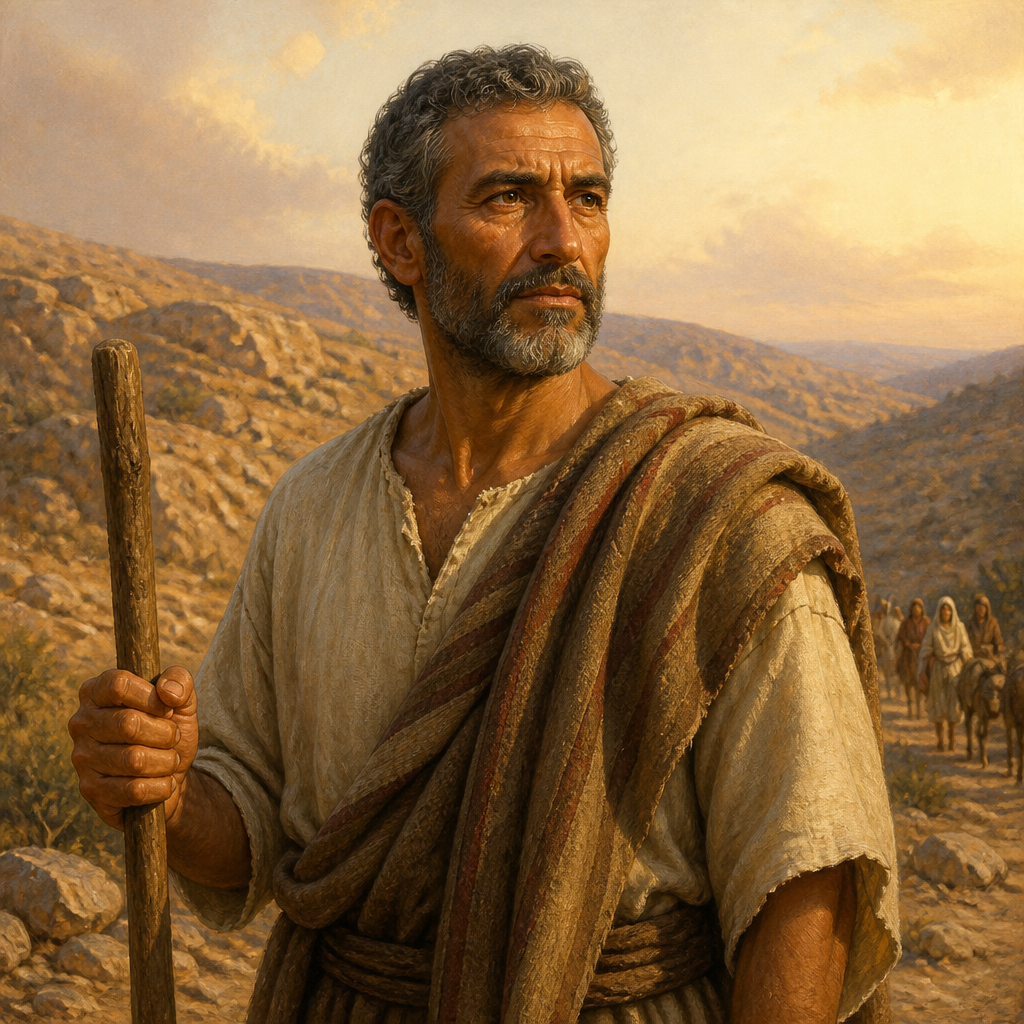 Oil-painting style portrait of Naaman, Son of Ehud, Benjamite leader and son of Ehud mentioned in the genealogical records of Chronicles