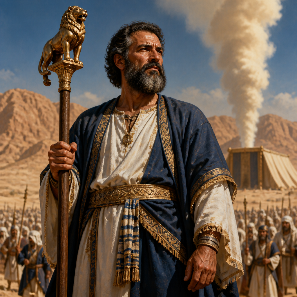 Oil-painting style portrait of Nahshon, Prince of Judah who led his tribe during the Exodus and appears in the genealogy of Jesus