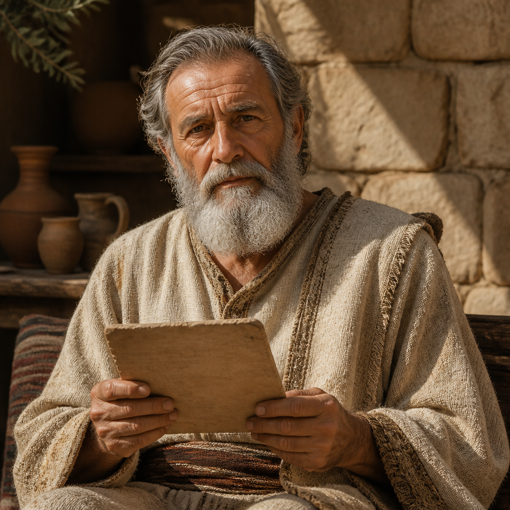 Oil-painting style portrait of Nephushesim, Patriarch whose descendants returned from the Babylonian exile to serve in the Temple