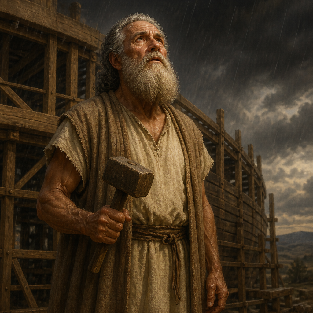 Oil-painting style portrait of Noah, the Antediluvian Patriarch, Patriarch who built the ark to survive the Great Flood