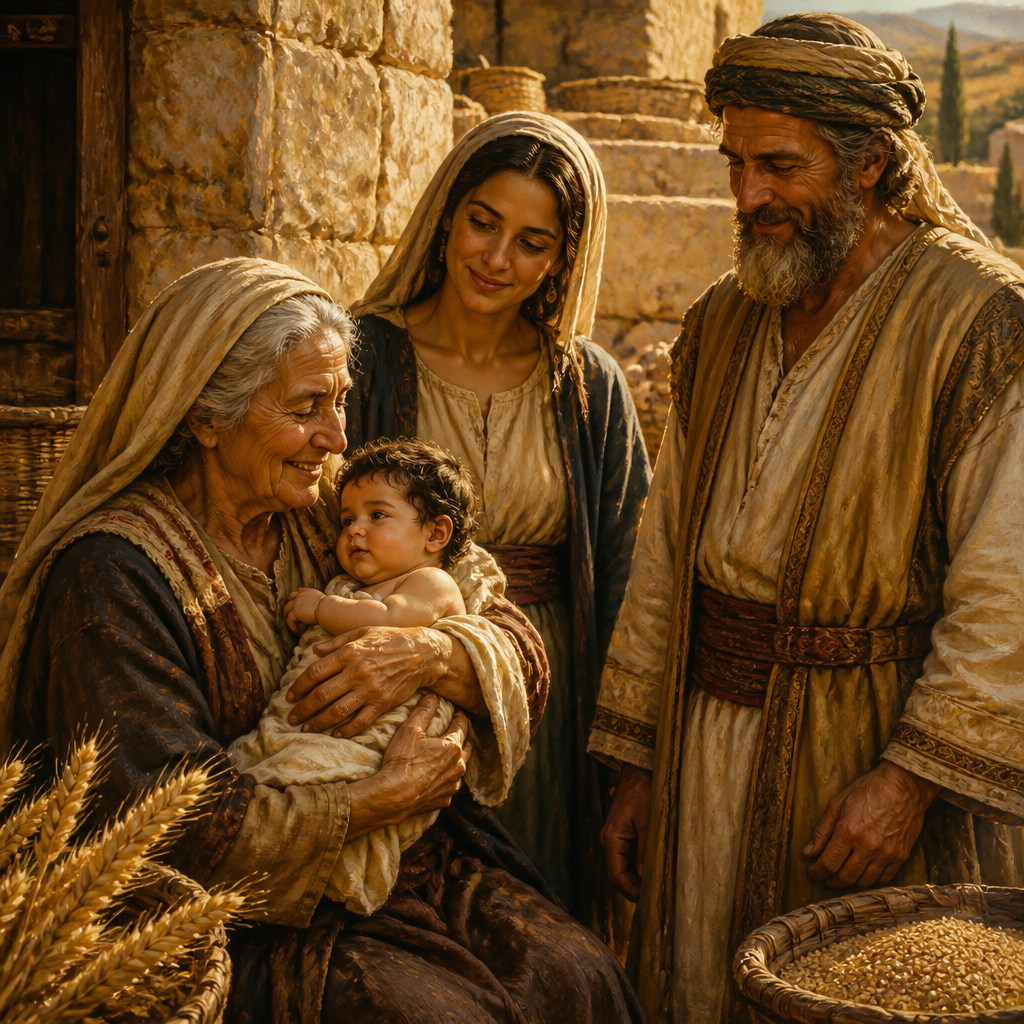 Oil-painting style portrait of Obed, Son of Boaz and Ruth, Grandfather of King David and son of Boaz and Ruth
