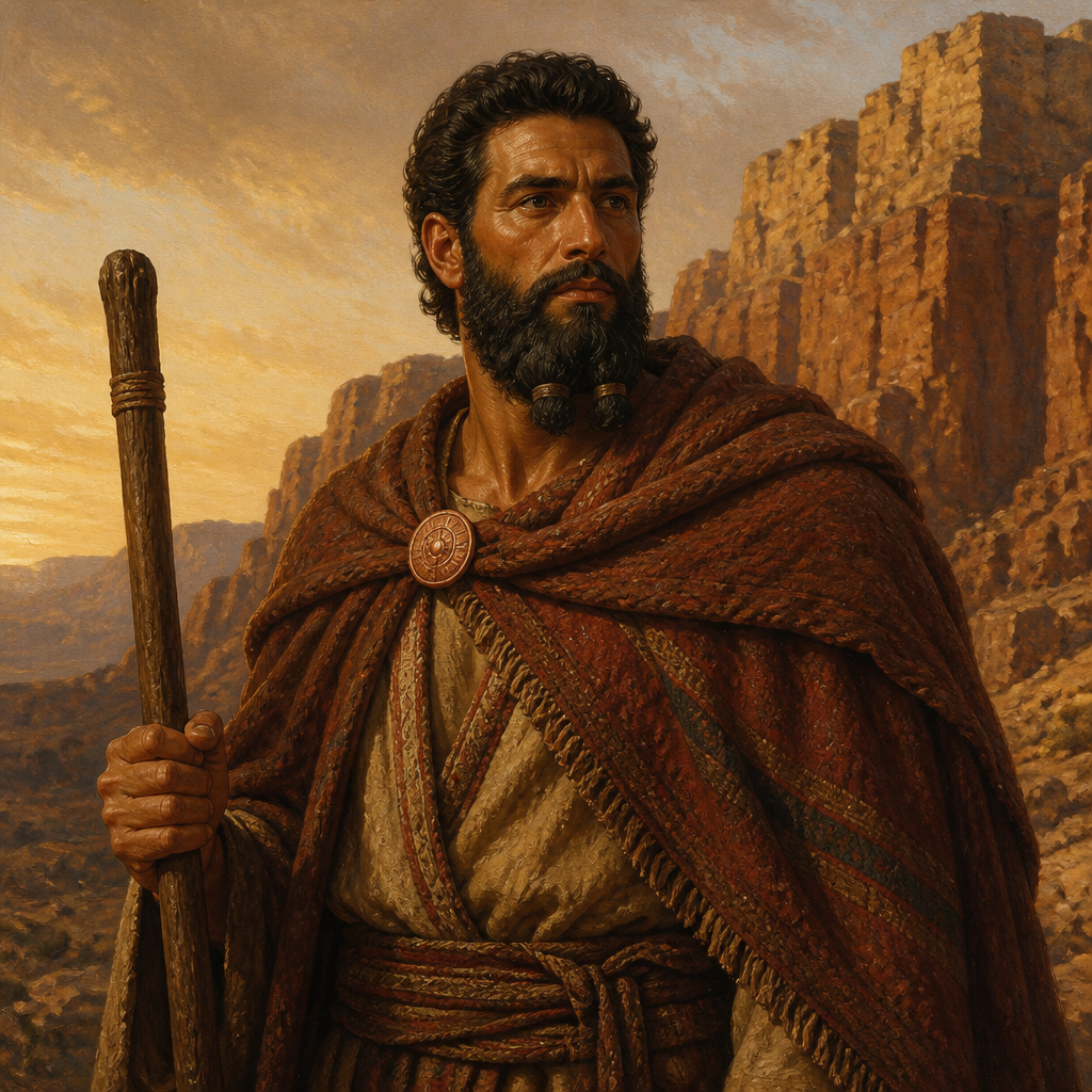Oil-painting style portrait of Omar, Grandson of Esau and a chief of the Edomites