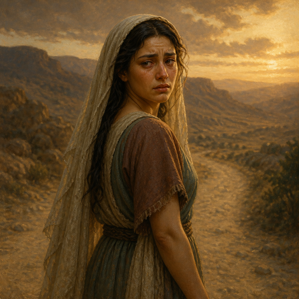 Oil-painting style portrait of Orpah, Moabite daughter-in-law of Naomi who returned to her people
