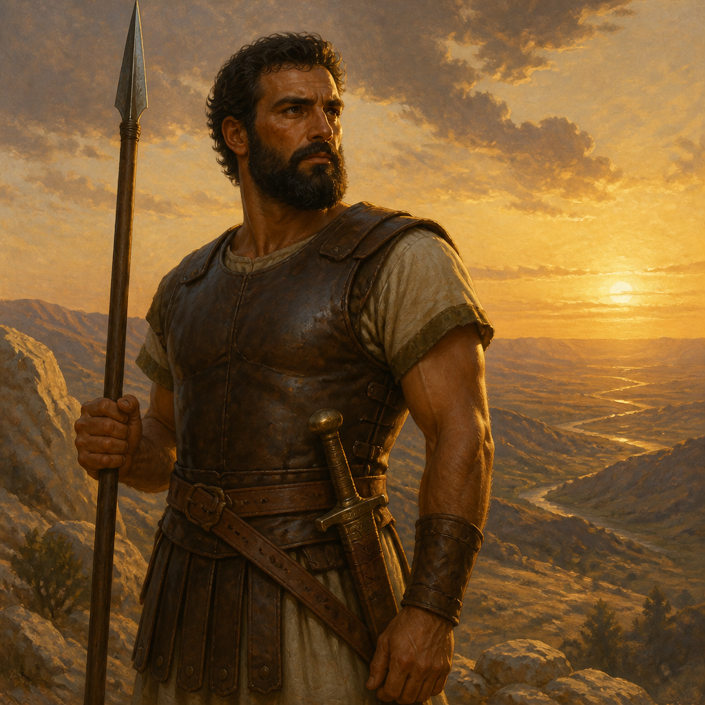 Oil-painting style portrait of Othniel, First Judge of Israel who defeated the king of Mesopotamia