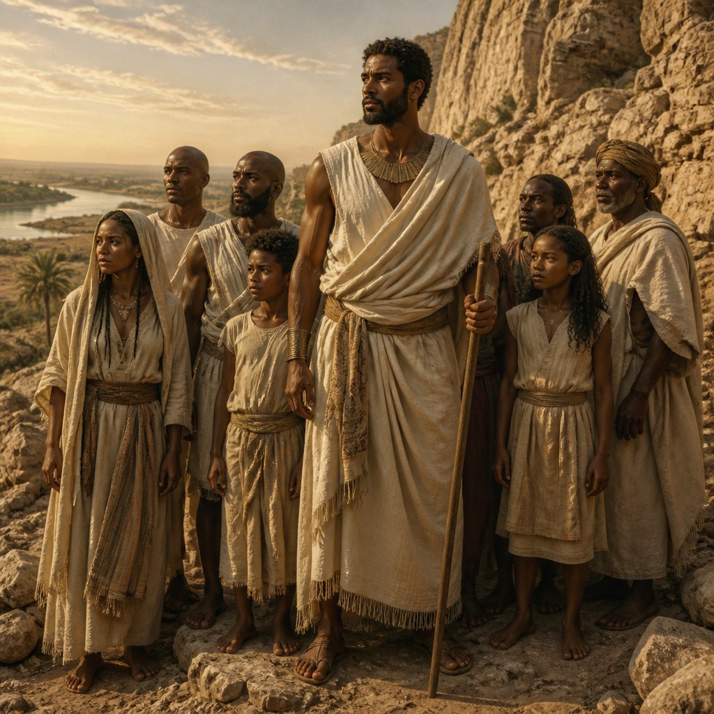 Oil-painting style scene of Pathrusim, figures from the Bible