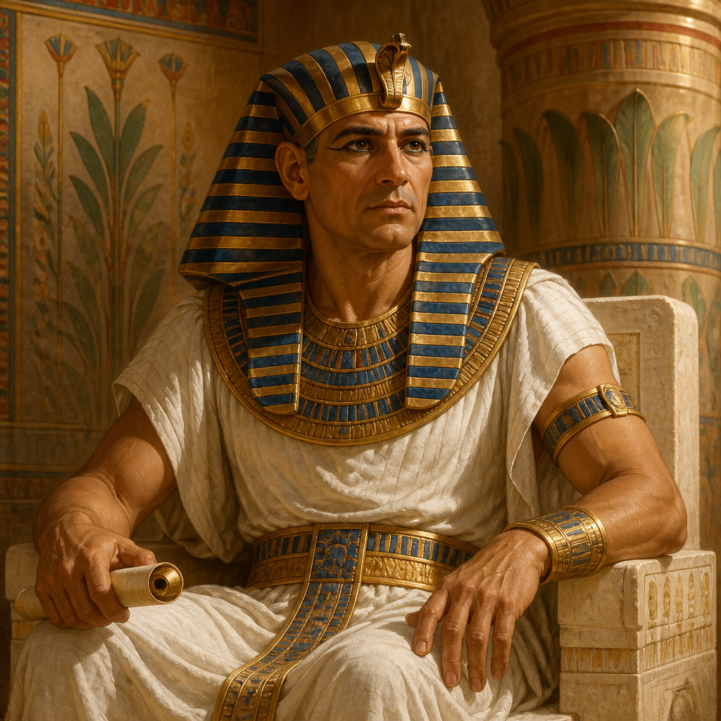 Oil-painting style portrait of Pharaoh, Patron of Joseph, King of Egypt who promoted Joseph to vizier and invited Jacob's family to settle in Goshen