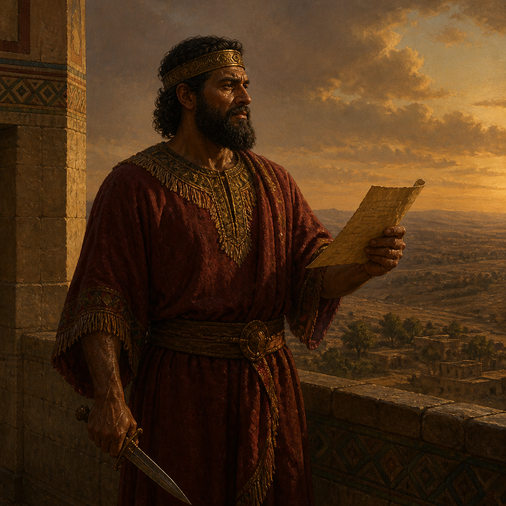 Oil-painting style portrait of Piram, King of Jarmuth who joined the coalition against Gibeon