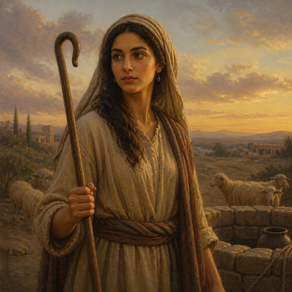 Oil-painting style portrait of Rachel, Matriarch of Israel and the beloved wife of Jacob who died giving birth to Benjamin