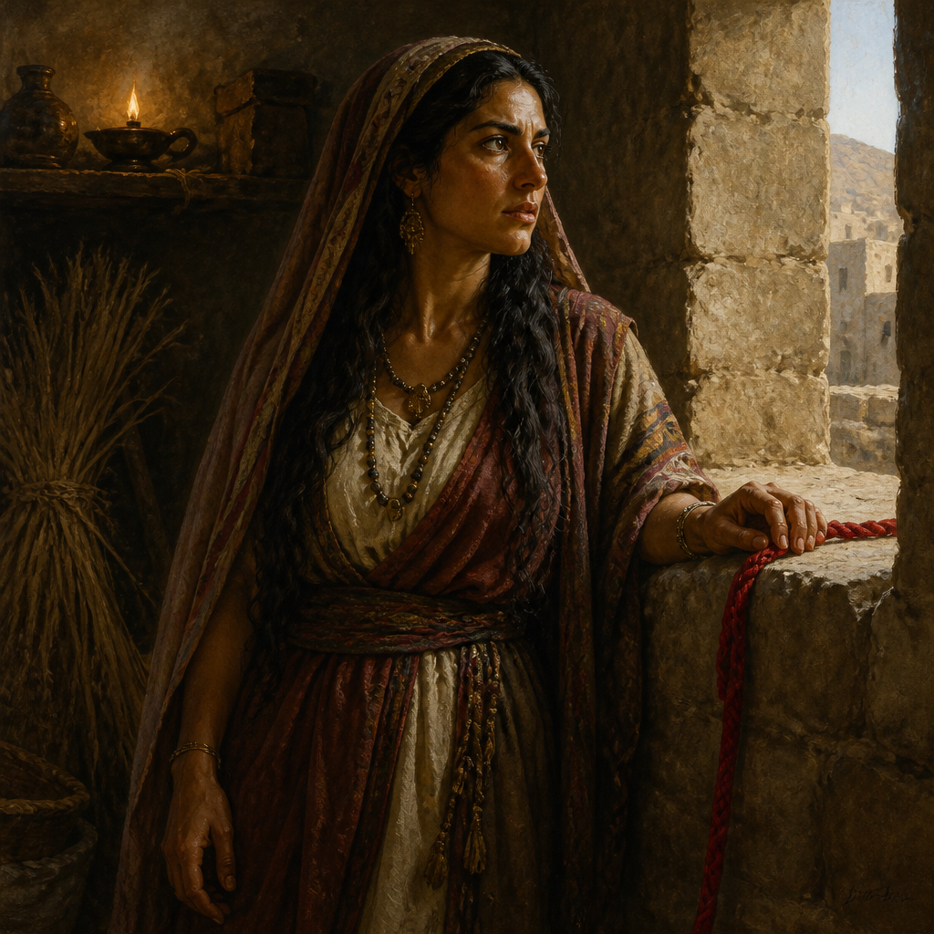 Oil-painting style portrait of Rahab, Canaanite woman who hid the Israelite spies in Jericho