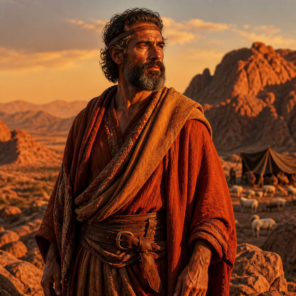 Oil-painting style portrait of Reuel, Son of Esau, Patriarch of Edom who fathered four tribal chiefs and was the son of Esau and Mahalath