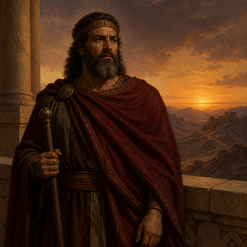 Oil-painting style portrait of Samlah, King of Edom who ruled from the city of Masrekah