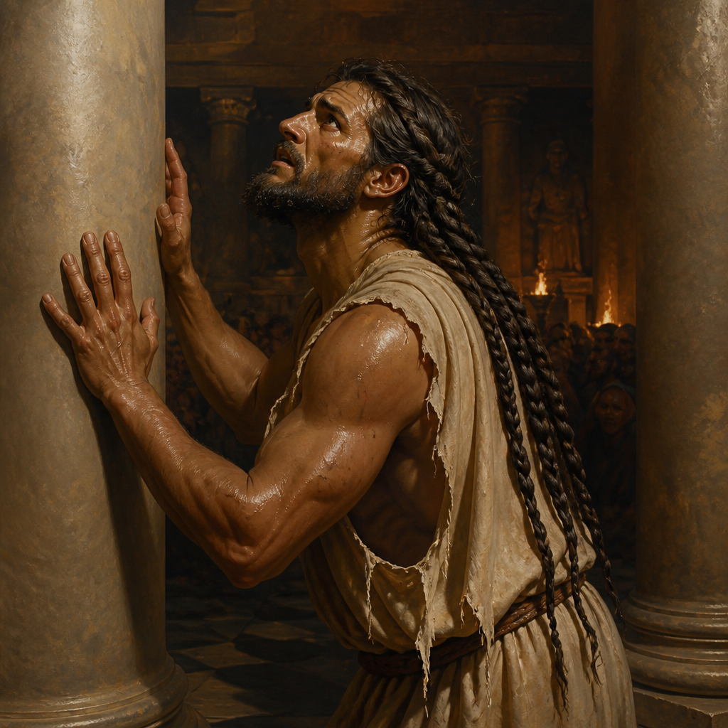 Oil-painting style portrait of Samson, Judge of Israel who possessed supernatural strength and fought the Philistines