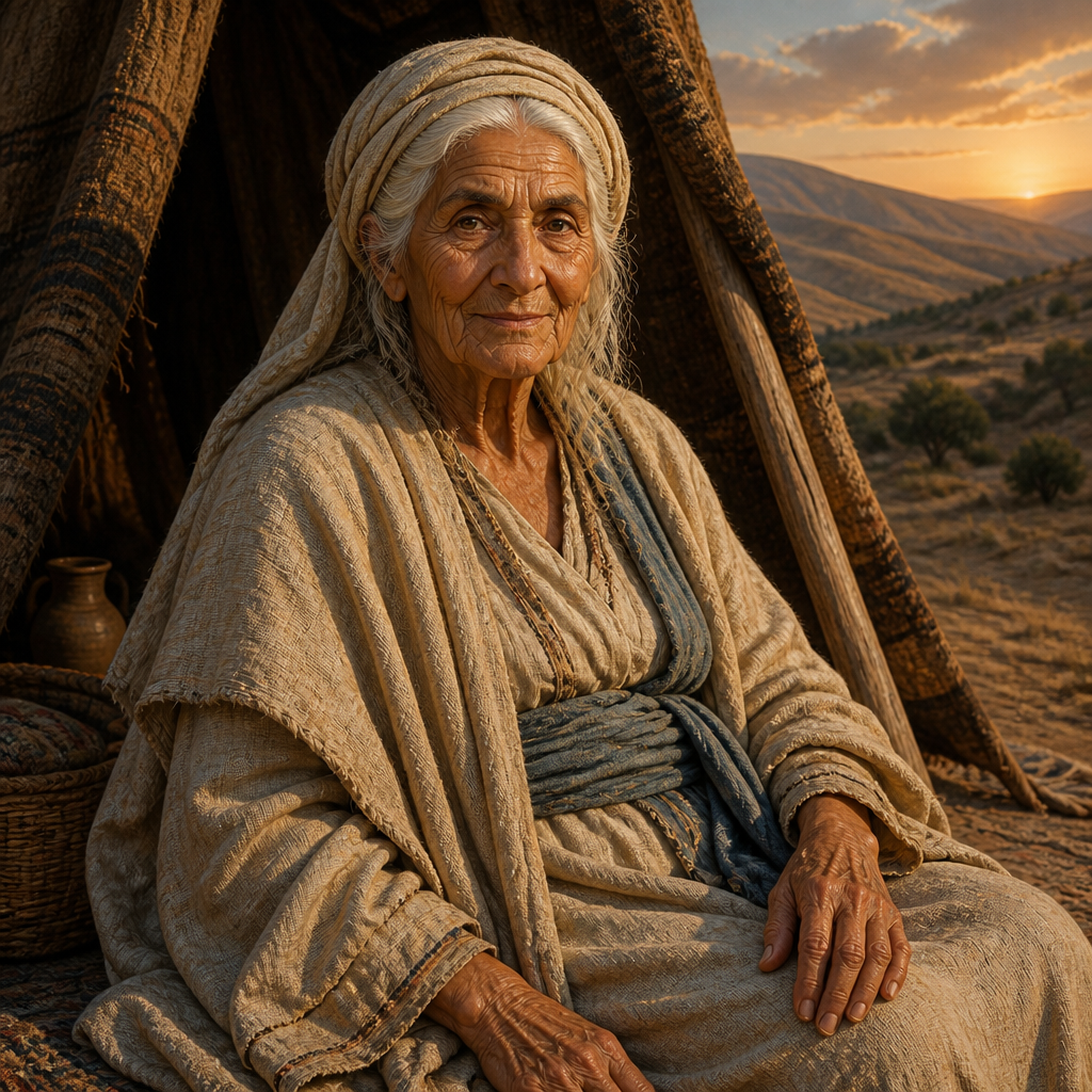Oil-painting style portrait of Sarah, Matriarch of Israel and mother of Isaac who conceived in her old age